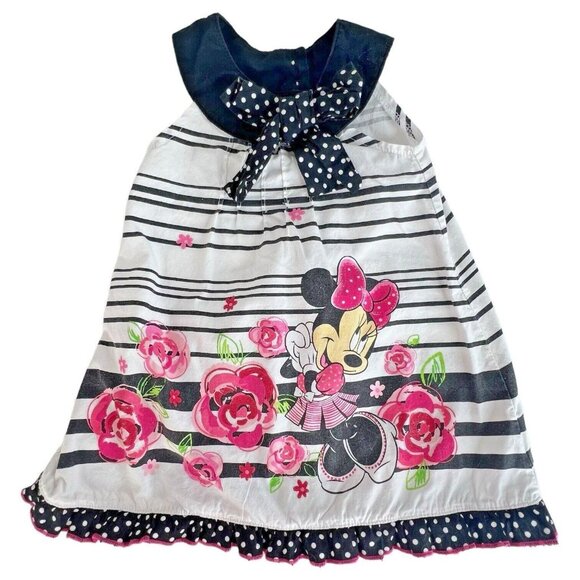 Disney Baby Minnie Mouse Toddler Girl Dress18 Month Sleeveless Roses Black White - Picture 1 of 7